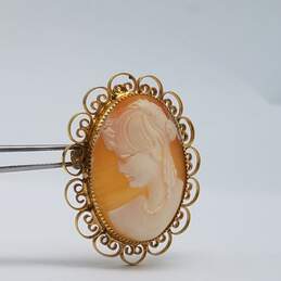 14k Gold Victorian Lady Cameo Brooch 6.7g