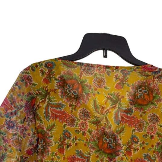 NWT Womens Yellow Red Floral Pleated V-Neck Tunic Blouse Top Size Medium image number 4