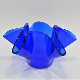 Vintage Cobalt Blue Crystal Swung Glass Bowl Italy alternative image