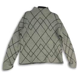 Mens Gray Black Knit Geometric Mock Neck Long Sleeve Pullover Sweater Size L