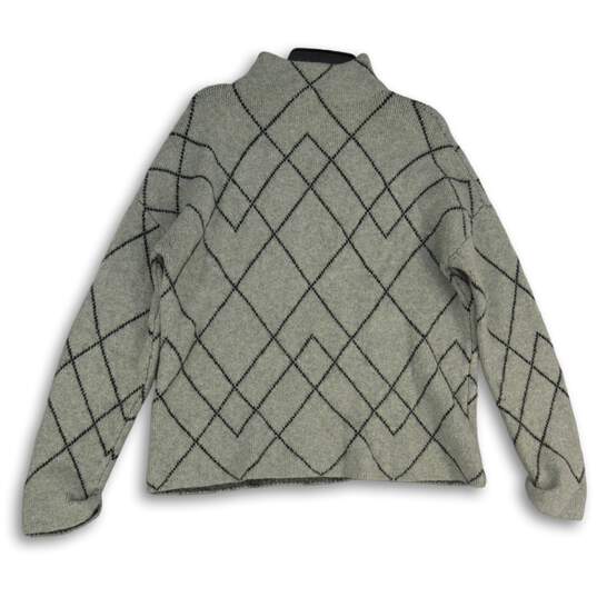 Mens Gray Black Knit Geometric Mock Neck Long Sleeve Pullover Sweater Size L image number 1
