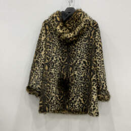 Womens Brown Animal Print Faux Fur Long Sleeve Hooded Winter Overcoat alternative image