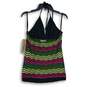 NWT DKNY Jeans Womens Multicolor Chevron Halter Neck Sleeveless Blouse Top Sz L image number 2