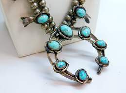 VNTG 925 Sterling Silver Unsigned Southwestern Navajo Style Turquoise Squash Blossom Necklace