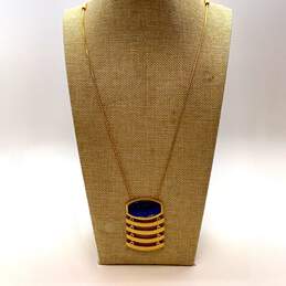 Designer Madewell Gold-Tone Lapis Geometric Modernist Pendant Necklace