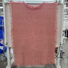 Vintage Circa 1950 Goodwin Guild Woven Wool Red White Houndstooth Picnic Blanket
