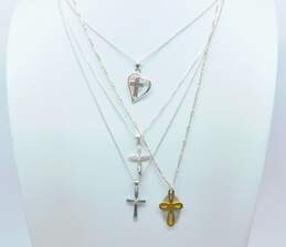 Kathy Bransfield & Artisan 925 & Brass Let Go & Let God Heart & Cross Religious Pendant Necklaces 13.2g