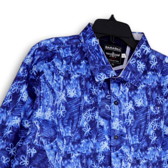 Mens Blue White Floral Long Sleeve Spread Collar Button-Up Shirt Size XXL image number 3