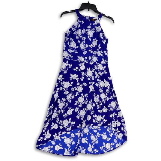 Womens Blue White Flower Halter Neck Back Zip Fit & Flare Dress Size Small image number 3