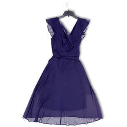 NWT Womens Blue V-Neck Flutter Sleeve Tie Waist Fit & Flare Dress Size 6 alternative image