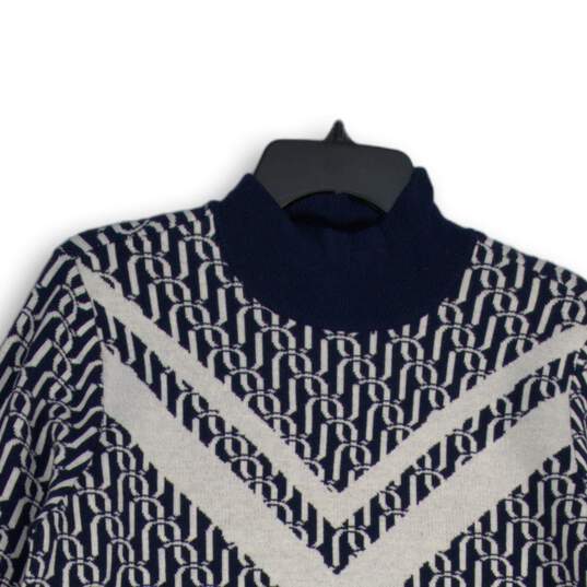 NWT Liz Claiborne Womens Blue White Geometric Mock Neck Pullover Sweater Size M image number 3