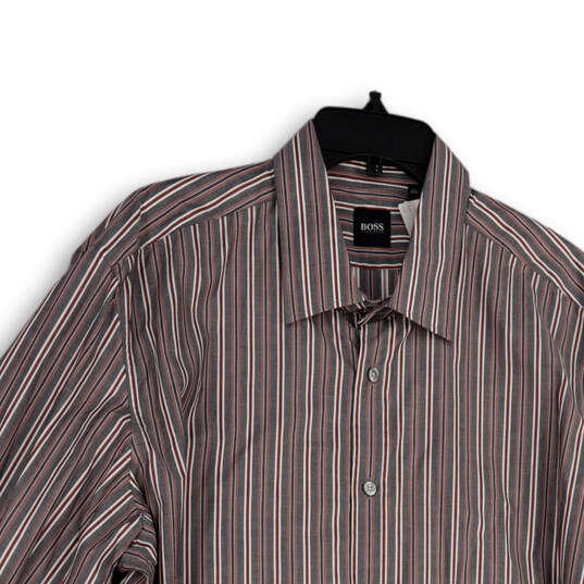 Mens Gray Red Striped Long Sleeve Spread Collar Button-Up Shirt Size 2XL image number 3