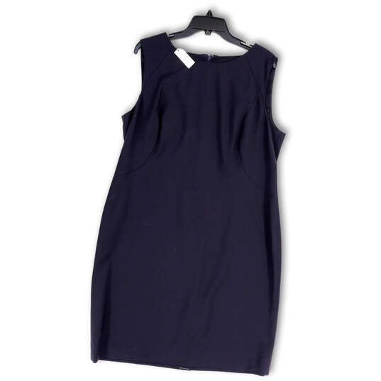 Womens Gray Sleeveless Round Neck Back Zip & Slit Sheath Dress Size 16 image number 1