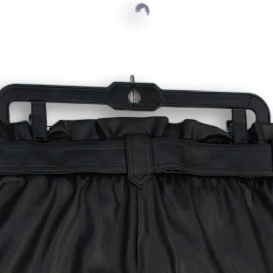 NWT Womens Black Leather Flat Front Tie Waist Slash Pocket A-Line Skirt Size L image number 4
