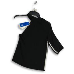 NWT Womens Black Striped Asymmetrical One Shoulder Crew Neck Pullover T-Shirt M alternative image