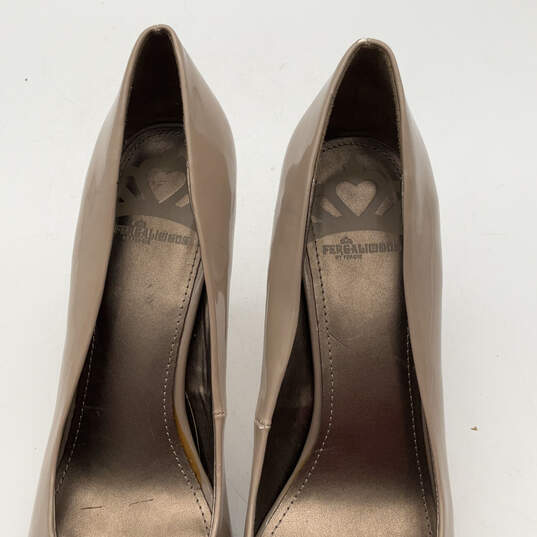 Womens Beige Patent Leather Open-Toe Slip-On Stiletto Heels Size 9.5 image number 3