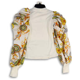 NWT Womens White Gold Baroque Print Puff Sleeve Blouse Top Size L alternative image