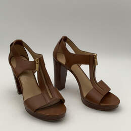 Womens Berkley Brown Leather Open Toe Block Heel Platform Sandals Size 11 M alternative image