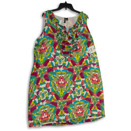 NWT Womens Multicolor Abstract Ruffle Neck Sleeveless Mini Dress Size 20W