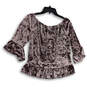 Womens Brown Off The Shoulder Bell Sleeve Pullover Blouse Top Size Small image number 2