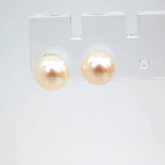 Elegant 14K White Gold Faux Pearl Stud & Drop Earrings 3.4g image number 2