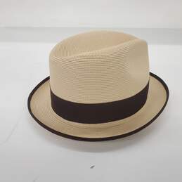 Stetson Brown Felt Trim Straw Hat Size 7 alternative image