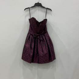 NWT Womens Purple Pleated Cocktail Brocade Flared Sequin Mini Dress Size 8