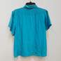 Womens Blue Silk Collared Short Sleeve Pockets Button-Up Shirt Size 6 image number 2