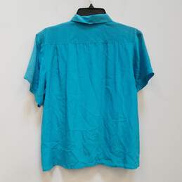Womens Blue Silk Collared Short Sleeve Pockets Button-Up Shirt Size 6 alternative image