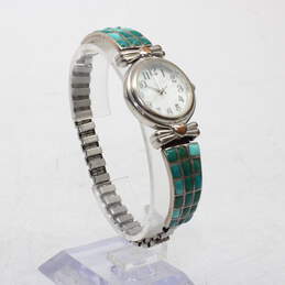 Sterling Silver Turquoise Accent Watch Tips on Quartz Watch-23.2g