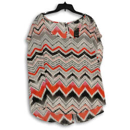 NWT Womens Multicolor Chevron Round Neck Cap Sleeve Blouse Top Size 2