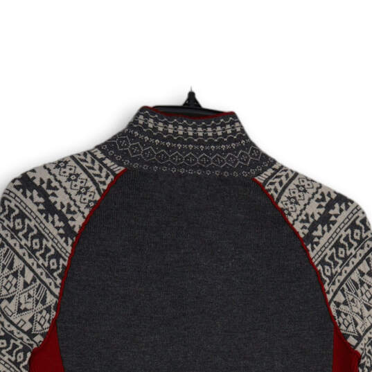 Womens Gray Fair Isle Knitted Mock Neck Long Sleeve Full-Zip Sweater Sz SP image number 4