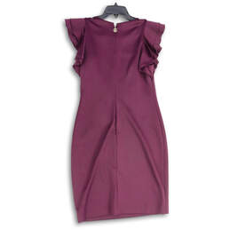 Womens Purple Crew Neck Ruffle Sleeve Back Zip Sheath Dress Size 8 alternative image