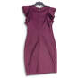 Womens Purple Crew Neck Ruffle Sleeve Back Zip Sheath Dress Size 8 image number 2