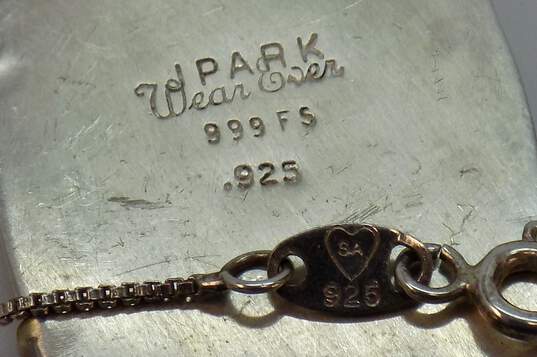 Signed J Park Wear Ever 925 & 999 Silver Vermeil Modernist Golden & Blue Enamel & Stone Abstract Pendant Box Chain Necklace 18.1g image number 3