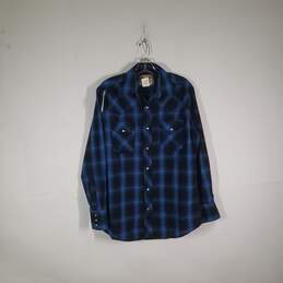 Mens Plaid Collared Long Sleeve Chest Pockets Snap Front Shirt Size Medium