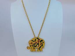 Vintage Pauline Rader Gold Tone Enamel Elephant Pendant Necklace 48.2g