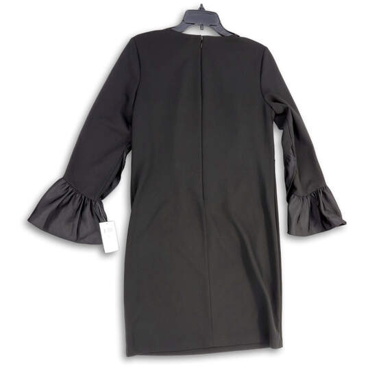 NWT Womens Black Stretch Round Neck Bell Sleeve Back Zip Shift Dress Size 8 image number 2