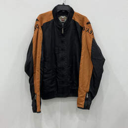 Mens Black Orange Long Sleeve Pockets Full-Zip Motorcycle Jacket Size 2XL