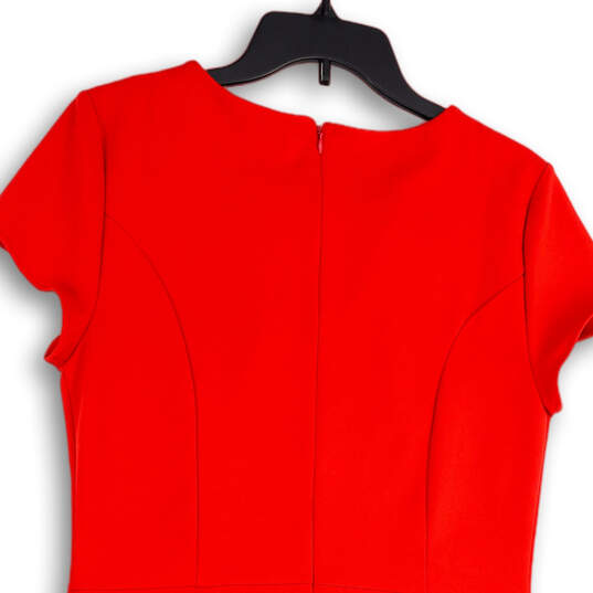 Womens Red Pleated Short Sleeve Keyhole Neck Back Zip Sheath Dress Size 10 image number 4
