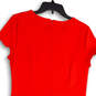 Womens Red Pleated Short Sleeve Keyhole Neck Back Zip Sheath Dress Size 10 image number 4