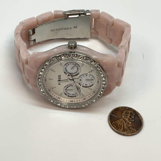 Designer Fossil Stella ES-2791 Pink Acrylic Strap White Analog Wristwatch image number 3