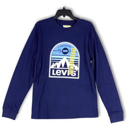NWT Mens Blue Graphic Crew Neck Long Sleeve Pullover T-Shirt Size Medium