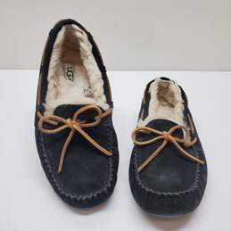 UGG Womens Dakota Moccasin Slippers Sheepskin Suede Leather Shoes Black Sz 7