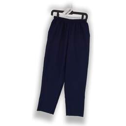 Womens Navy Blue Solid Elastic Waist Tapered Capri Knee Pant Size12 Petite