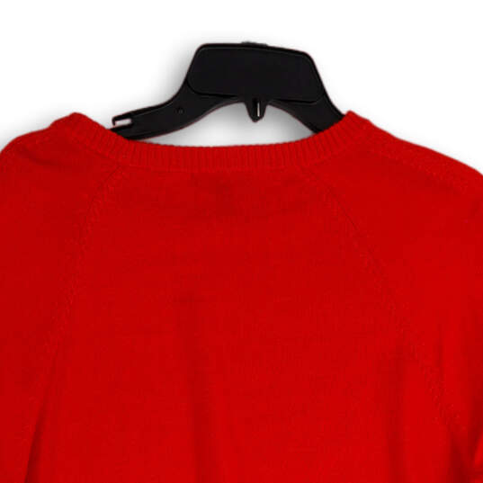Womens Red Round Neck Long Sleeve Knitted Pullover Sweater Size Small image number 4