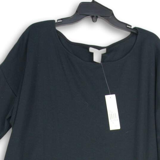 Buy the NWT Joan Vass Womens Black Round Neck Long Sleeve Shift Dress ...