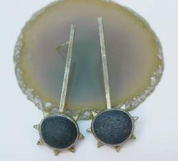 Artisan Sarah Krulee Signed Sterling Silver Modernist Black Riverstone Earrings 7.7g alternative image