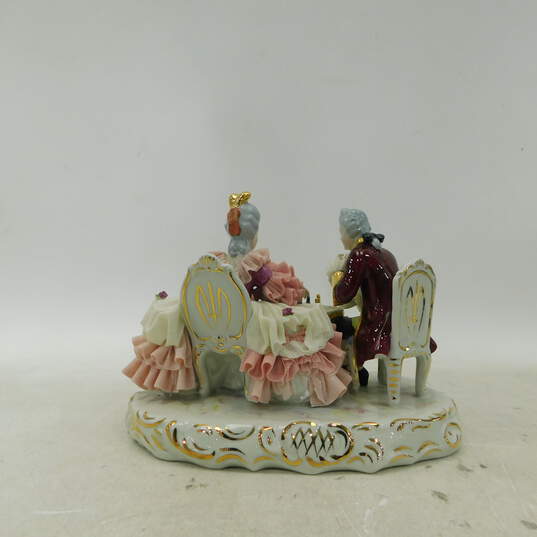 Vintage Germany Dresden Style  Porcelain Lace Figurine - Man & Woman Playing Chess image number 2