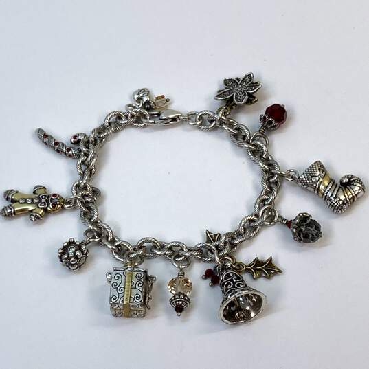 Designer Brighton Silver-Tone Link Chain Christmas Holiday Charm Bracelet image number 2
